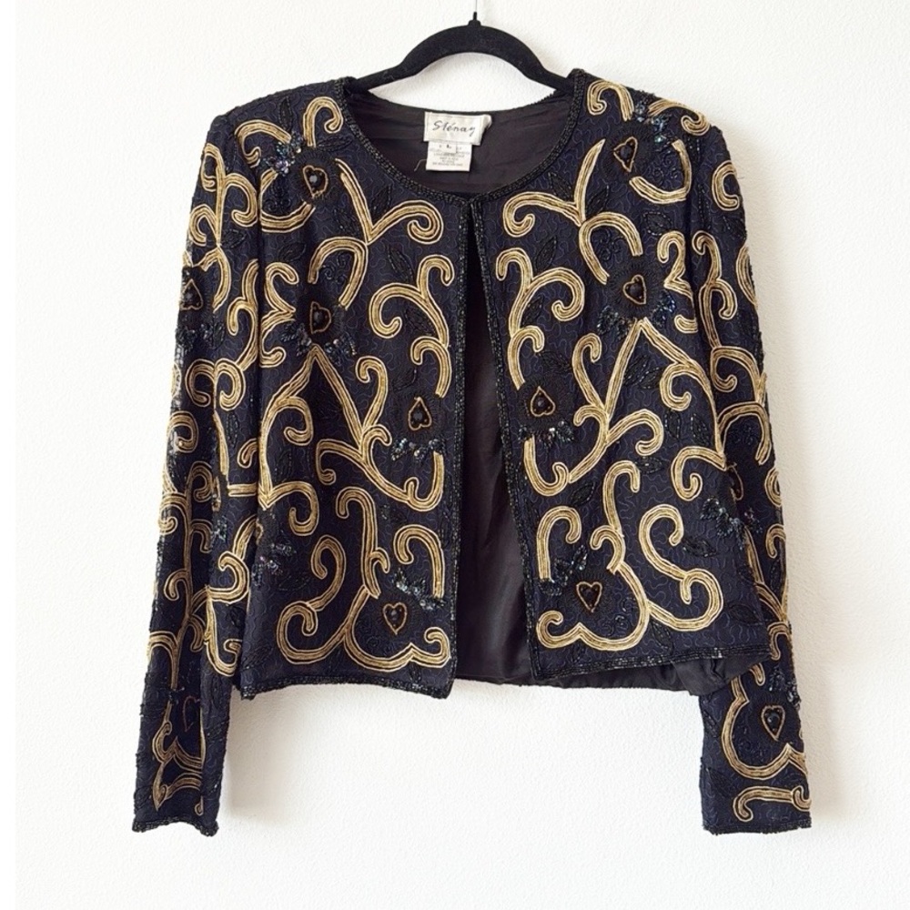 Silk Beaded Black and Gold Embellished Jacket
